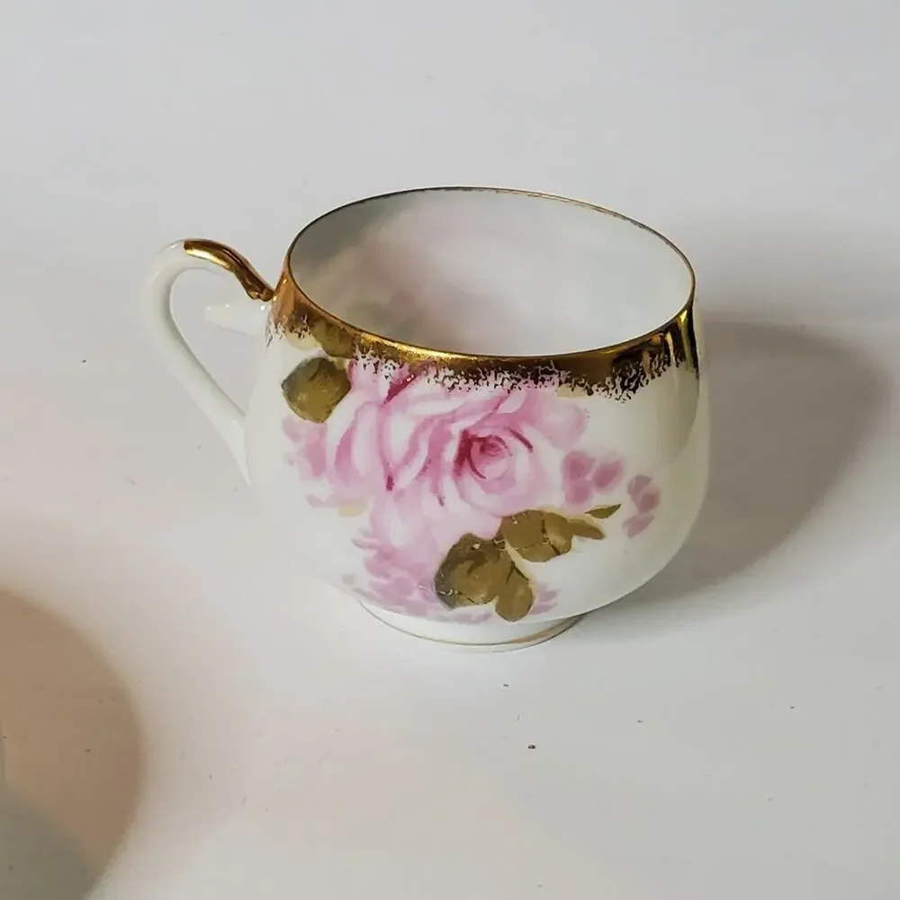 Vintage Norchest Fine China  Pink rose and gold trim unique tea cup &saucer